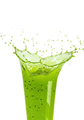 Kiwi Juice Splash Against Transparent Black Background with Dynamic Liquid Motion and Green Hues