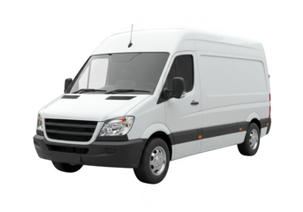 White cargo van for delivery and transport, isolated on transparent background