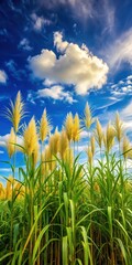 Obraz premium Mature sugarcane plants with ripe golden stalks swaying in the breeze amidst lush green foliage