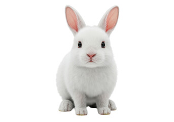 Fototapeta premium A cute and fluffy white baby rabbit sitting and looking forward, isolated on a transparent background