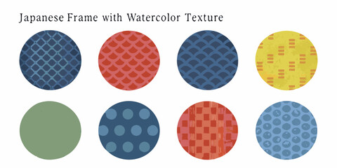 Assortment of Circular Frames with Japanese Motifs and Textured Backgrounds circle pattern