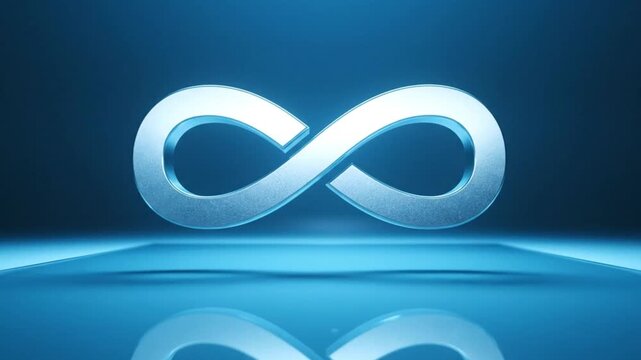 infinity symbol reflective blue background endless loop