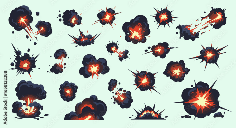 Poster dynamic collection of cartoon explosion effects in multiple styles