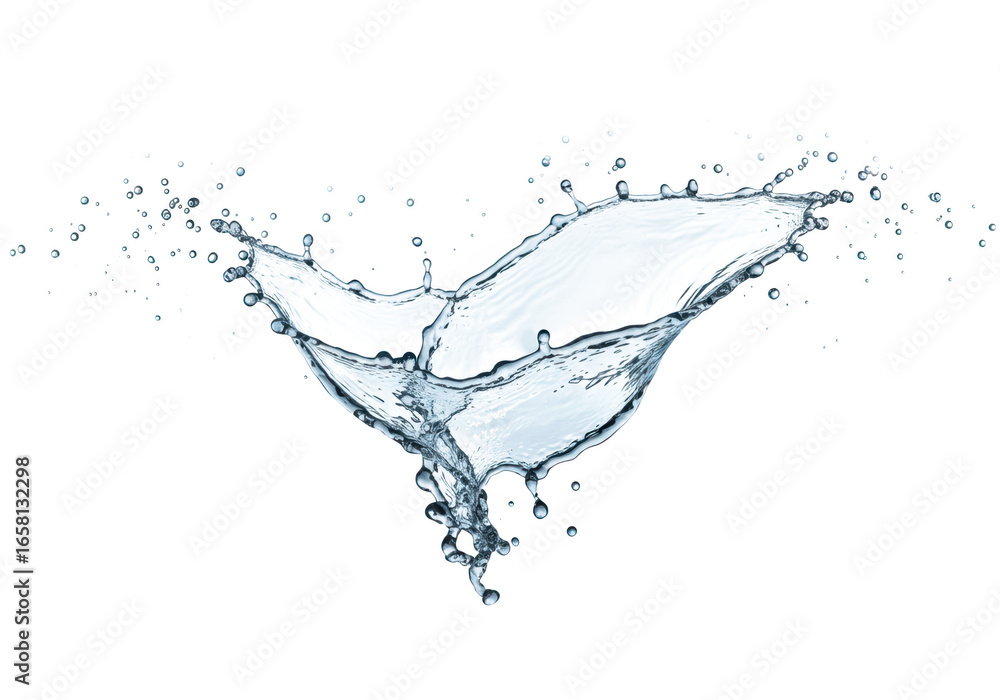 Poster an abstract dynamic splash of clear water, captured in highspeed motion, isolated on a transparent b