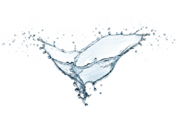 An abstract dynamic splash of clear water, captured in highspeed motion, isolated on a transparent background