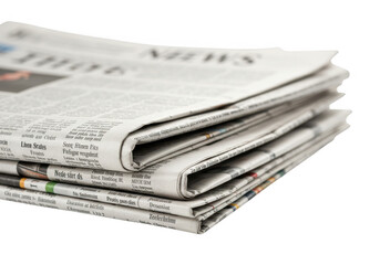A stack of newspapers isolated on transparent background, representing news and information