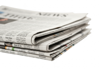 A stack of newspapers isolated on transparent background, representing news and information