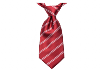 Red striped silk necktie tied in a knot, isolated on transparent background