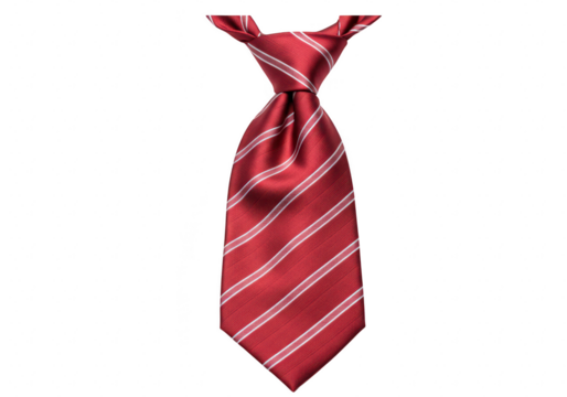 Red striped silk necktie tied in a knot, isolated on transparent background