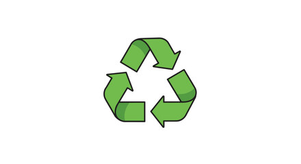 Green recycling symbol with curved arrows on white background