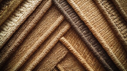 Woven sisal mat section overhead composition natural wood surface visible edges contrast organic materials visual interest seamless background use