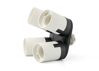 Electric ceramic lamp holder for lighting. Industrial lamp holder with four bases isolated on white...