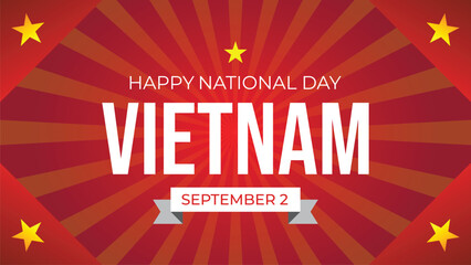 Editable vector mockup template for Vietnam National Day greeting, celebrated on September 2, featuring festive patriotic design for cards, posters, and banners.