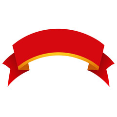Curved red ribbon banner with gold trim on transparent background