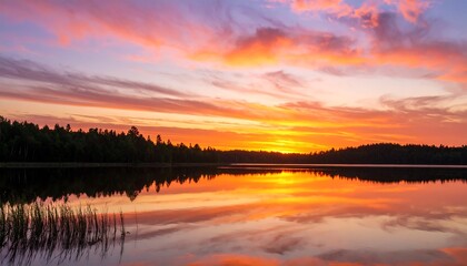 Obraz premium Sunrise over a calm lake (1)