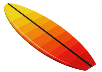 Colorful surfboard with orange and yellow gradient isolated on transparent background