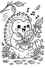 Adorable hedgehog enjoying nature's melody with a bird in a whimsical forest