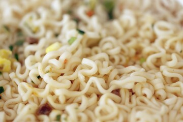 Noodles with spicy sauce and green onion chopped parts
