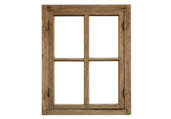 An old wooden window frame, isolated on transparent background
