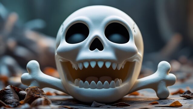 Cute and Spooky Skull Illustration with Heart Bones
