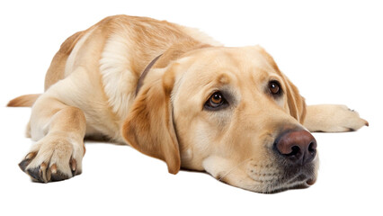 Labrador dog lying down isolated on transparent background