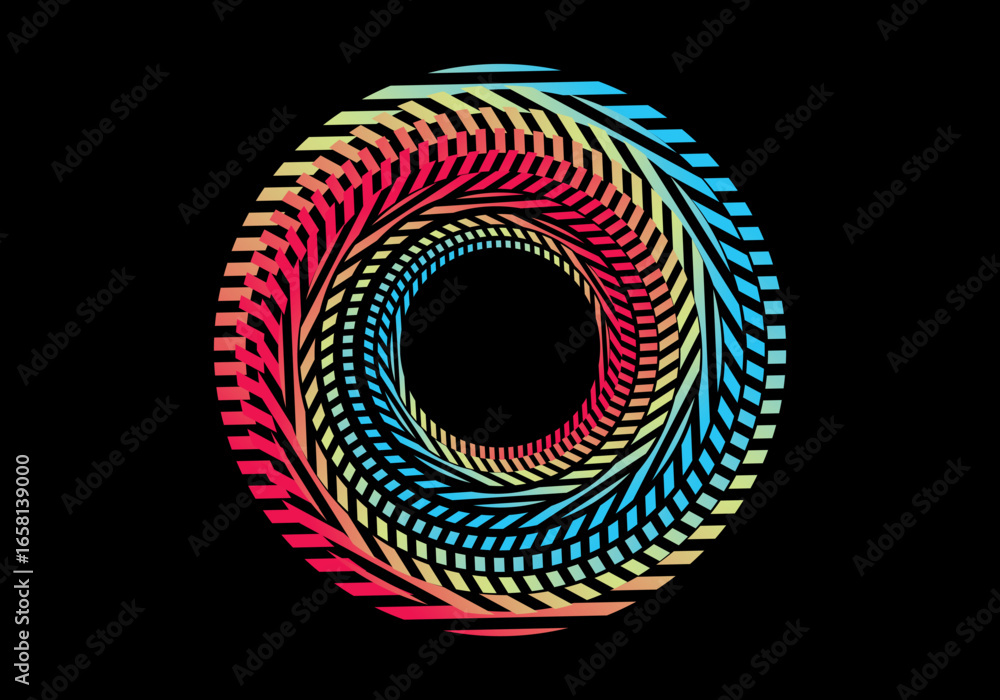 Fototapete vector background of rotating elliptical 3d shapes, consisting of a pattern of squares and wavy line