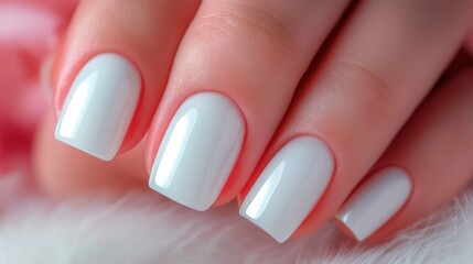 Elegant white manicure showcasing well-groomed nails on a soft surface