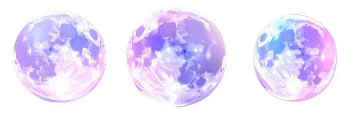 Three Pastel Colored Moons In Blue Pink And Purple Colors Against A Transparent Background