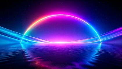 Colorful Glowing Arc Above a Wavy Surface
