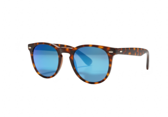 Tortoiseshell sunglasses with blue mirrored lenses, isolated on transparent background
