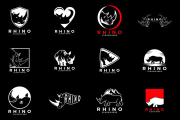 Rhino set logo design vector template. Animal Rhino logo design icon