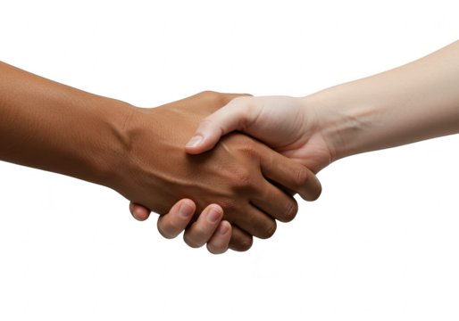 Diverse handshake, symbolizing agreement and partnership, isolated on transparent background