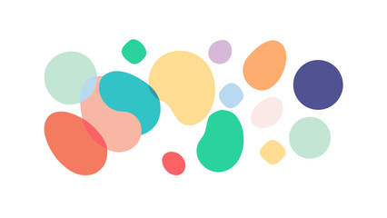 Abstract organic shapes in pastel colors scattered across a black background creating a playful and modern design