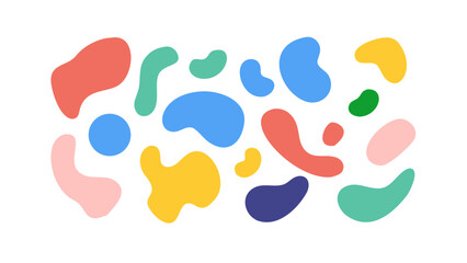 Abstract organic shapes in vibrant colors and playful arrangement on a black background