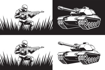 Obraz premium Military Tank Vehicles and Soldiers Set