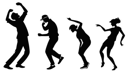 Diverse group of people celebrating and dancing joyfully in silhouette against a white background
