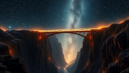 Mystical Arch Bridge Spanning A Deep Canyon Under A Starry Sky For Fantasy And Adventure Artwork Ethereal Landscape Illustration Backgrounds And Posters