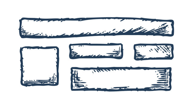 Hand drawn dark blue rectangular shapes with textured borders arranged on a black background for design elements