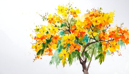 Fototapeta premium Vibrant Watercolor Painting of a Flowering Tree