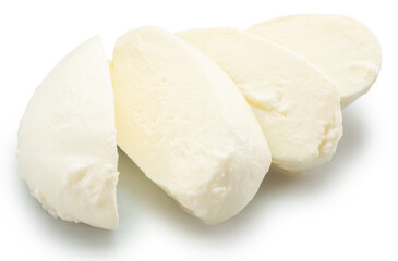 Sliced mozzarella cheese ball on white background. File contains clipping path.