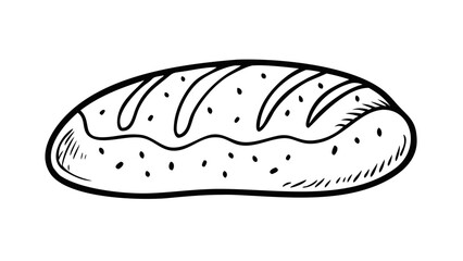 Simple hand drawn outline of a loaf of bread with a textured crust and scoring marks