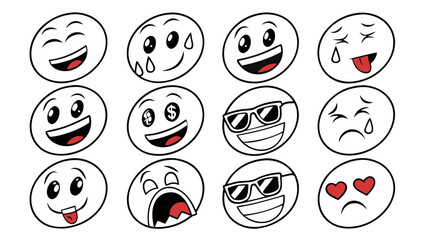 Collection of expressive cartoon faces with various emotions and styles