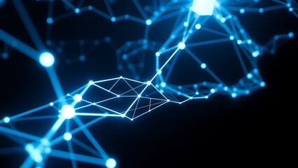 Obraz premium Abstract Network Connection - Glowing Blue Nodes and Lines for Technology Backgrounds, Digital Communications, and Sci-Fi Visualizations