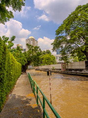 21 August 2025 houses on the Khlong Canal Phra Khanong. These house on the river in BKK are usually made from timber in Bangkok Thailand