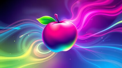 Vibrant Apple Illustration - Colorful Neon Glowing Design for Modern Art Prints, Graphic Design, and Creative Digital Projects