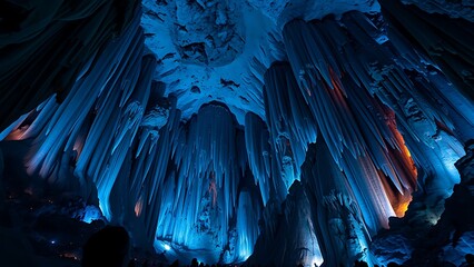 Dramatic Cave Interior with Stalactites - Abstract Rock Formations for Science, Travel, and Exploration