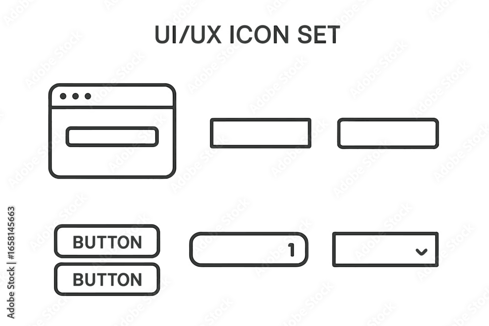 Poster ui ux icon set with outline web elements. graphic symbols for website and app design. vector kit for