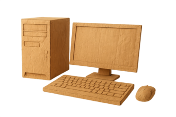 Replica Used Cardboard Miniature Beige Computer Set Toy Style 3D Printed.