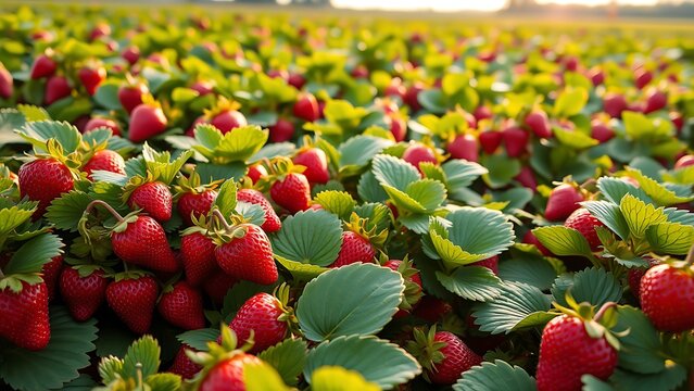 Lush Strawberry Field - Abundant Harvest of Ripe Red Berries for Food Blogs, Packaging Design, and Summer Season Promotion