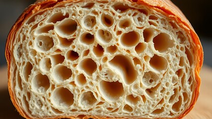 Artisan Bread Crumb Texture - Close-Up of Airy Loaf Interior for Food Photography, Bakery Concepts, and Culinary Inspiration